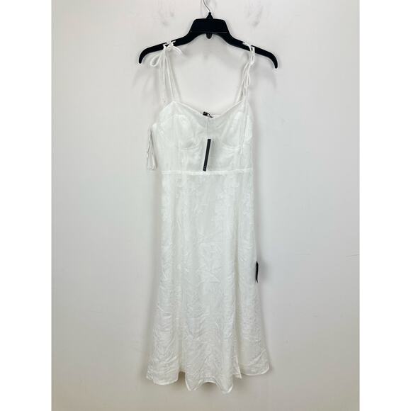 Lulus Loveliest Looks White Floral Jacquard Tie-Strap Midi Dress Medium NWT - Picture 5 of 13